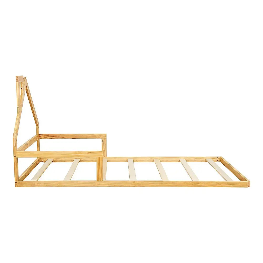 Pine Wood Floor Bed House Frame for Kids and Toddlers - Furniture > Bedroom > Beds & Bed Frames