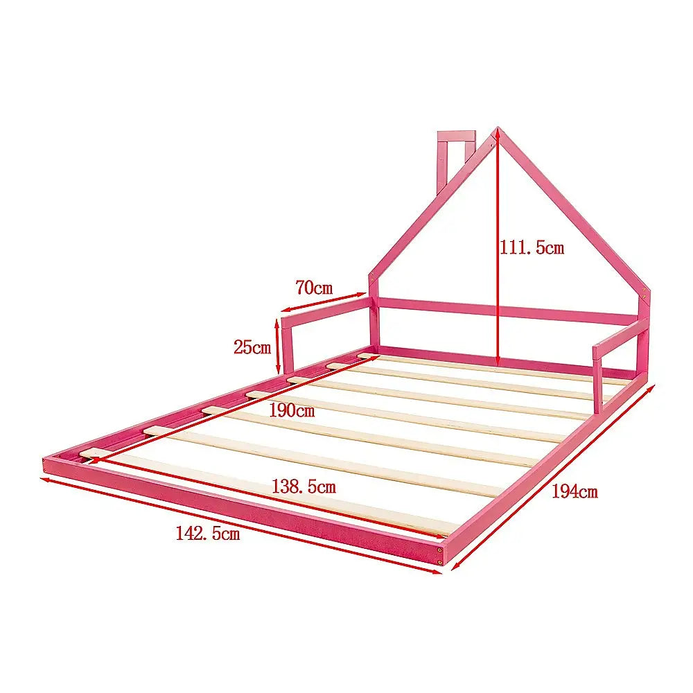 Pine Wood Floor Bed House Frame for Kids and Toddlers - Furniture > Bedroom > Beds & Bed Frames