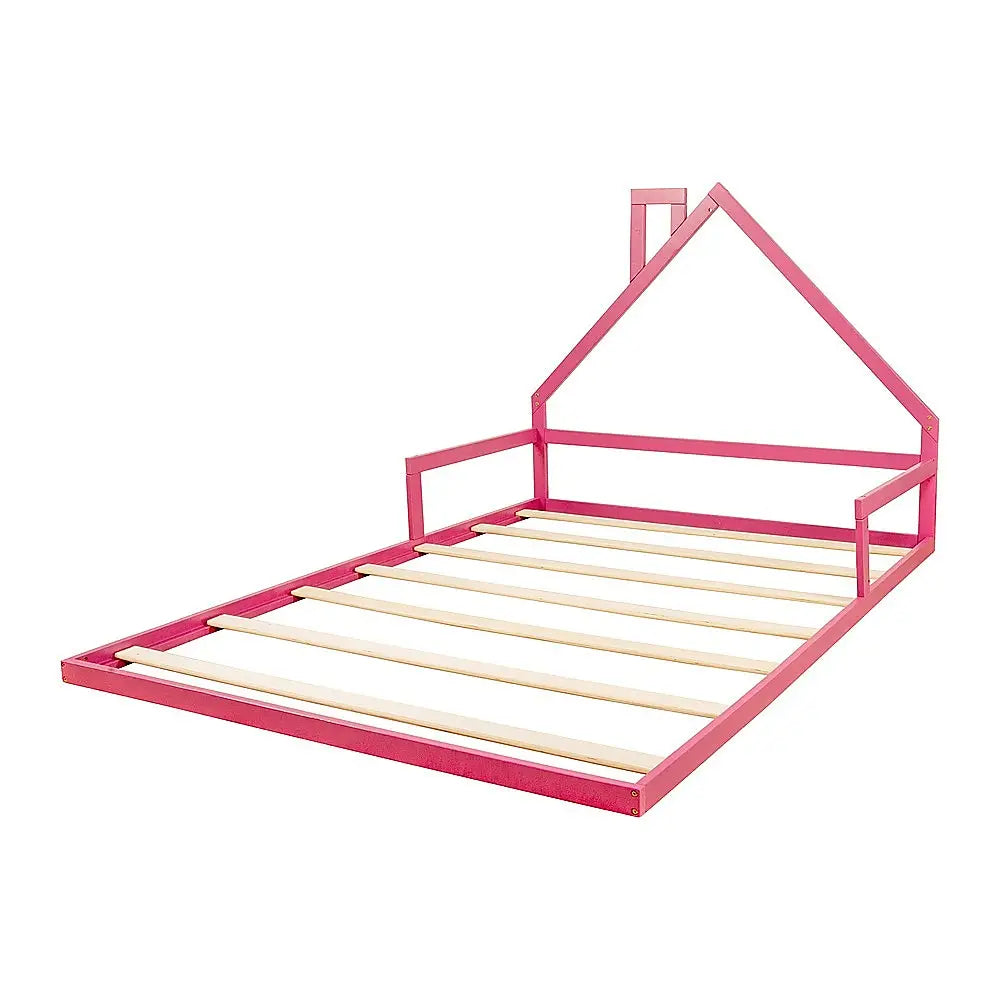 Pine Wood Floor Bed House Frame for Kids and Toddlers - Furniture > Bedroom > Beds & Bed Frames
