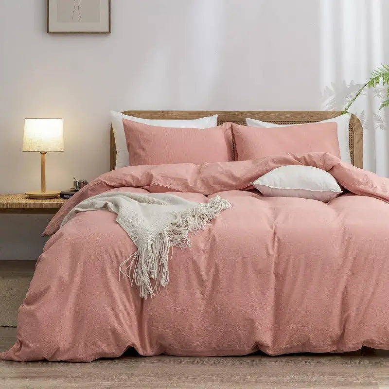 Pink 1.8m (Duvet Cover 180*220cm) Luxurious Soft Brushed Microfiber 4-Piece Bedding Set - Pure Color Double Bed Duvet