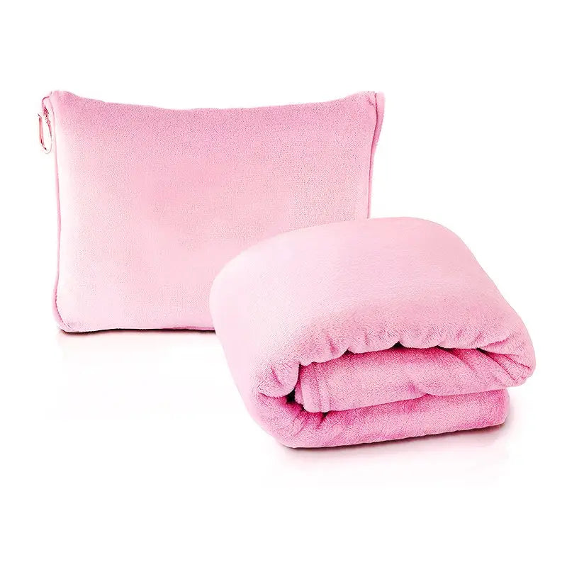 Pink 2-in-1 Plush Travel Blanket & Pillow Set - Soft Flannel with Luggage Strap & Carabiner (50x60in) - Home & Garden >