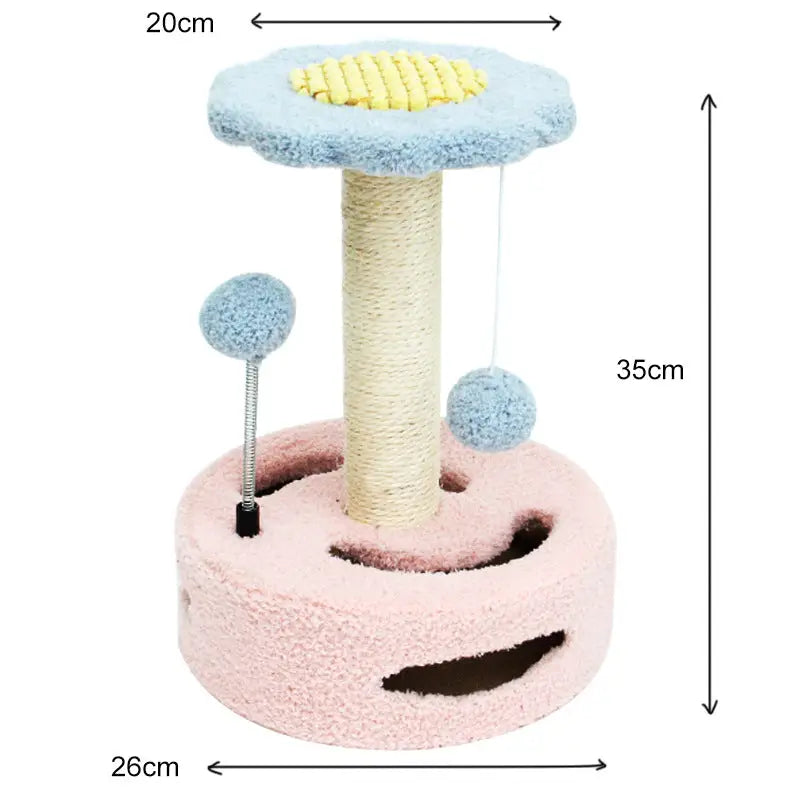 Pink-blue Interactive Cat Scratching Post with Playful Ball Toys Flower Design - 35cm Height 26cm Base - Pet Care > Cat