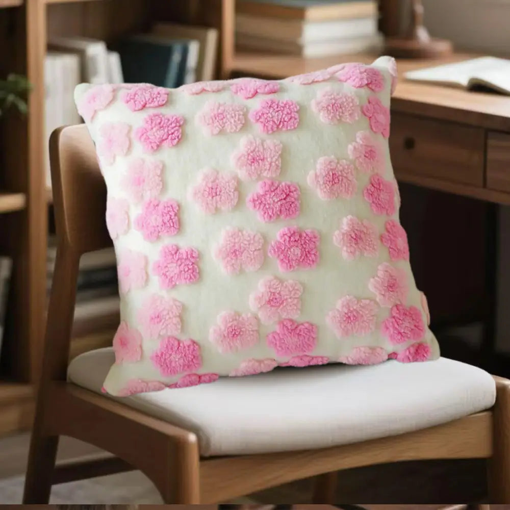 Pink Charming 3D Floral Plush Cushion Covers - Set of 4 45x45cm Soft Faux Lambswool Pillowcases for Sofa & Bed Decor