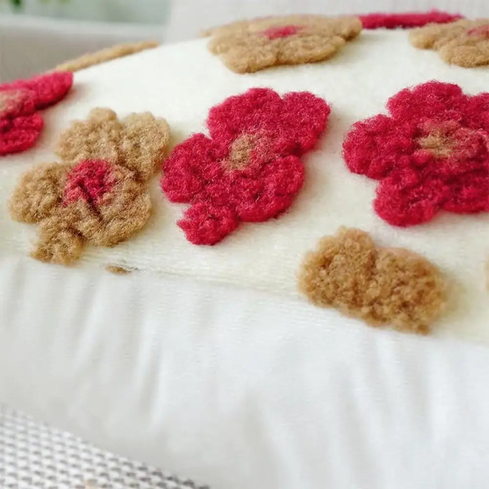 Pink Charming 3D Floral Plush Cushion Covers - Set of 4 45x45cm Soft Faux Lambswool Pillowcases for Sofa & Bed Decor
