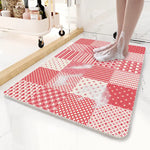 Pink Checkered Pattern PVC Non-Slip Bath Mat 50x80cm - Shower Drain Hole Design Soft & Quick-Dry Bathroom Rug - Home &
