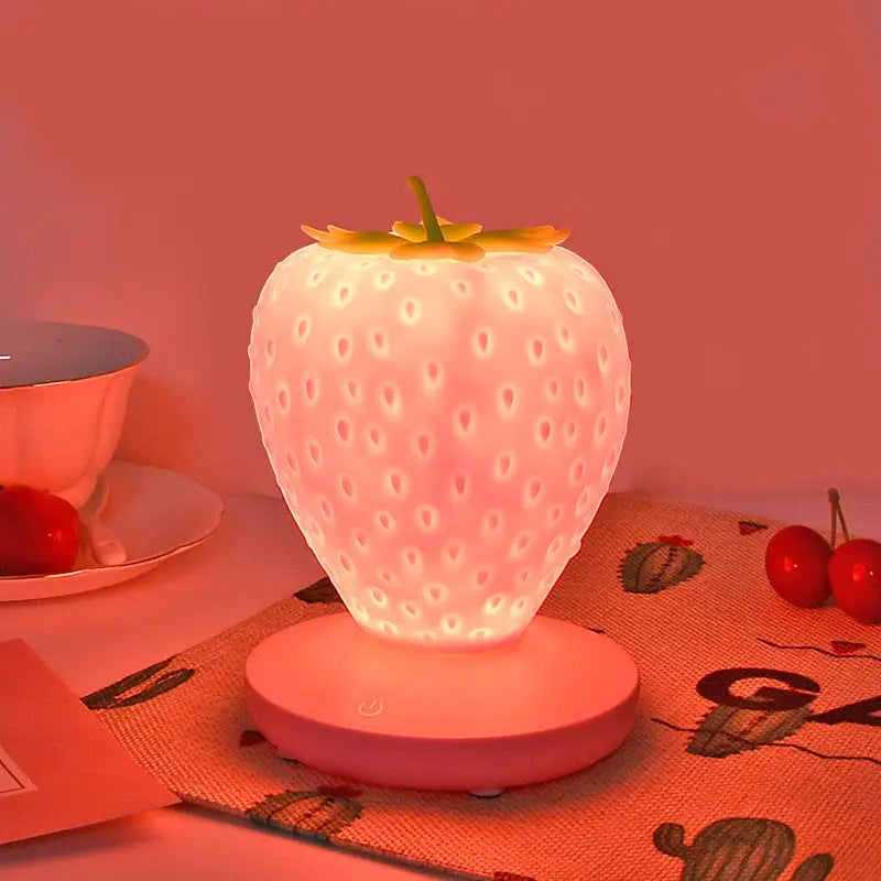 Pink Cute Silicone Strawberry Night Light - USB Rechargeable Touch Control - Home & Garden > Lighting > Night Lights &