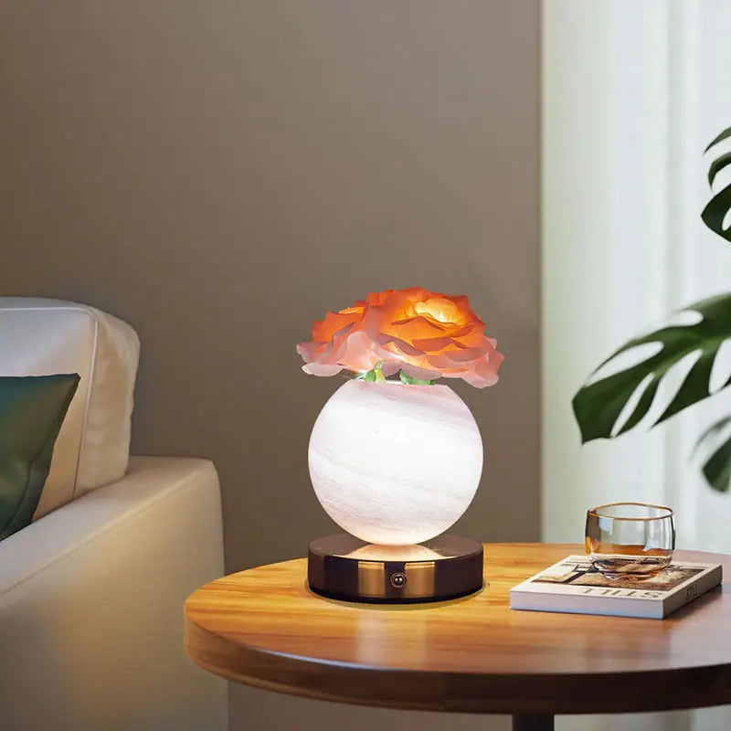 Pink Dreamy Rose Planet Lamp Night Light - Elegant 21cm USB-Charged 3-Color Touch Dimming Decor Gift - Home & Garden >