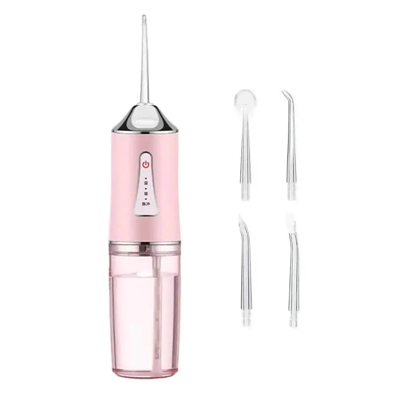 Pink Electric Portable Water Flosser - Smart 4-Head Oral Irrigation Teeth Cleaner Pulse Cleaning for Home Use - Home &