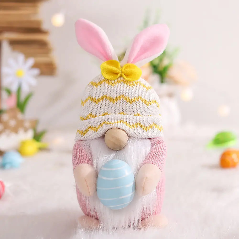 Pink Fat Doll Easter Gnome Doll - Knitted Fabric with Egg and Bunny Ears Decor - Home & Garden > Decor > Vases & Table