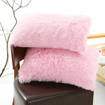Pink Faux Fur Pillowcase Set - Crystal Velvet Plush Throw Pillow Covers Bedding Accent (50x70cm Pair) - Home & Garden >