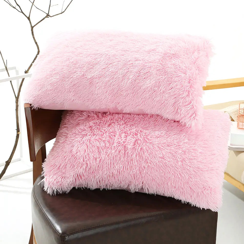 Pink Faux Fur Pillowcase Set - Crystal Velvet Plush Throw Pillow Covers Bedding Accent (50x70cm Pair) - Home & Garden >