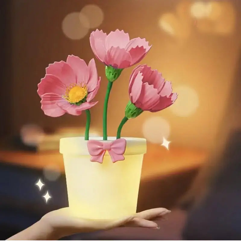 Pink Flowers Silicone Touch Flower Aromatherapy Night Light Pot - Romantic Home Decor for Kids and Adults - Home &