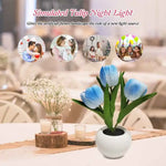 Pink Flowers USB Tulip Night Light - Bedroom Decor Table Lamp with PU Flowers & Ceramic Pot Perfect Gift for Family &