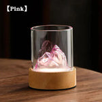 Pink Glass Mountain Ambient Night Light - USB Rechargeable Touch Control Bedside Lamp - Adjustable 3-Color Light - Home