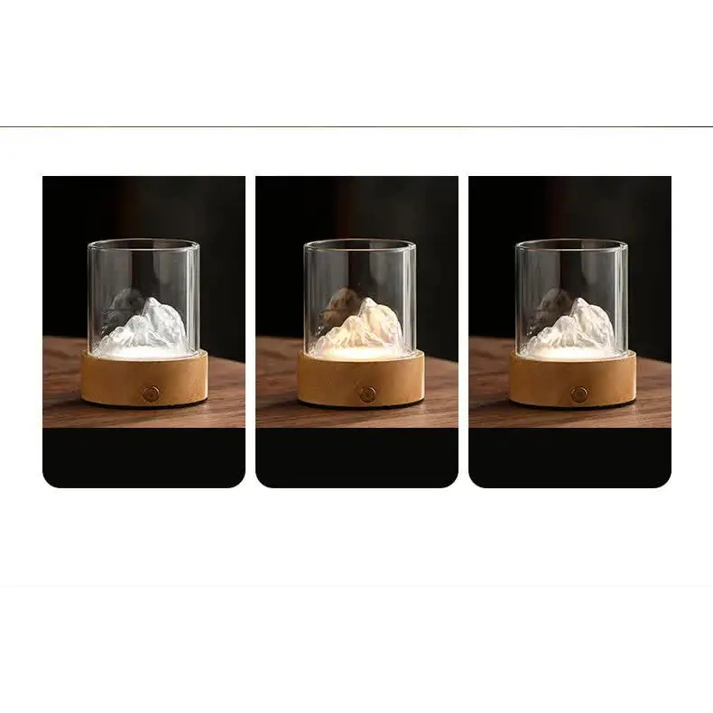 Pink Glass Mountain Ambient Night Light - USB Rechargeable Touch Control Bedside Lamp - Adjustable 3-Color Light - Home