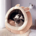 Pink Half-Enclosed Cat Bed - Soft Short Velvet Fabric with Sponge + PP Cotton Filling S Size (28x28x30cm) - Pet Care >