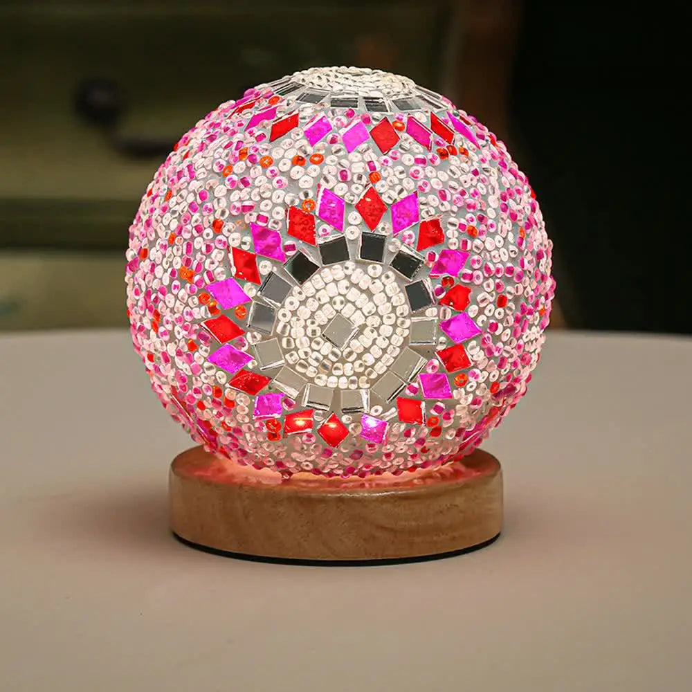 Pink Handmade Mosaic Glass Lamp - Vibrant Decorative Table Light - Home & Garden > Lighting > Night Lights & Ambient