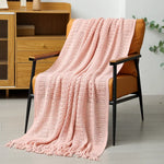 Pink Hollow Knitted Sofa Blanket with Tassels 120 x 165 cm 510g Ideal for Hotel and Home - Home & Garden > Bedding >