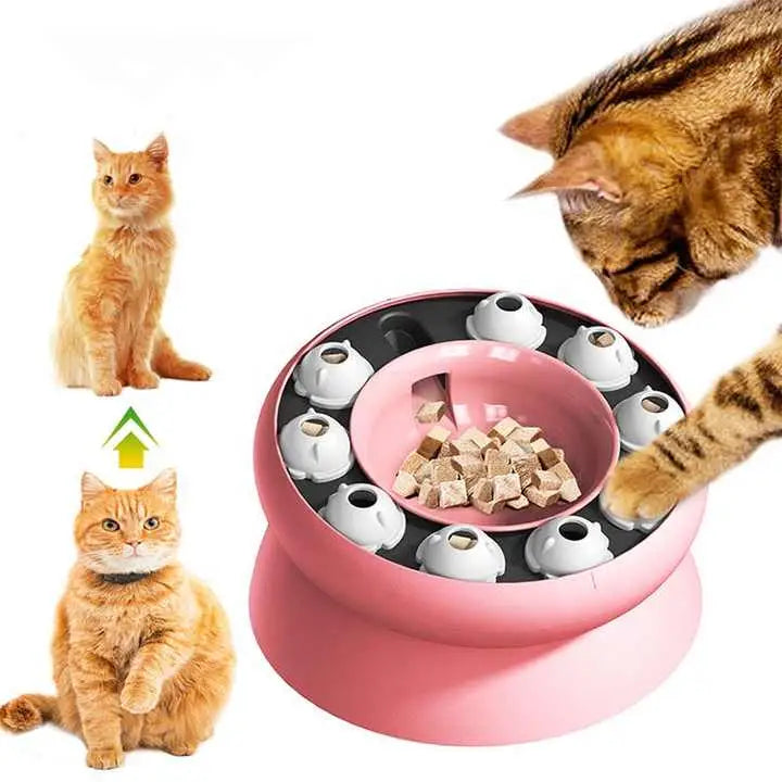 Pink Interactive Slow Feeder Cat Bowl - 15° Tilt Design Puzzle Feeder for Healthy Eating - Pet Care > Cat Supplies >