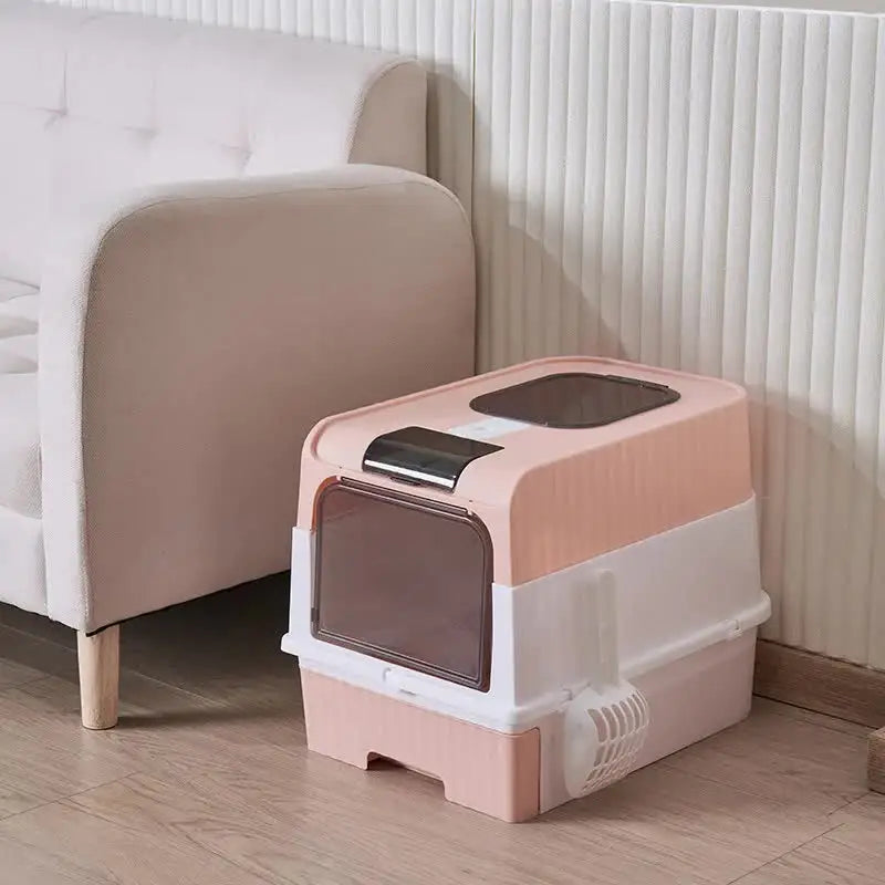Pink Large Enclosed Cat Litter Box with Drawer and Scoop-Odor Control Removable Tray Easy Clean Design - Pet Care > Cat