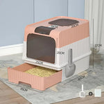 Pink Large Enclosed Cat Litter Box with Drawer and Scoop-Odor Control Removable Tray Easy Clean Design - Pet Care > Cat