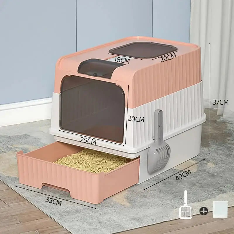 Pink Large Enclosed Cat Litter Box with Drawer and Scoop-Odor Control Removable Tray Easy Clean Design - Pet Care > Cat