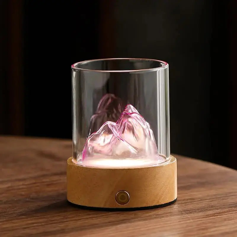 Pink LED Glass Night Light with Mountain Design USB Rechargeable - Home & Garden > Lighting > Night Lights & Ambient