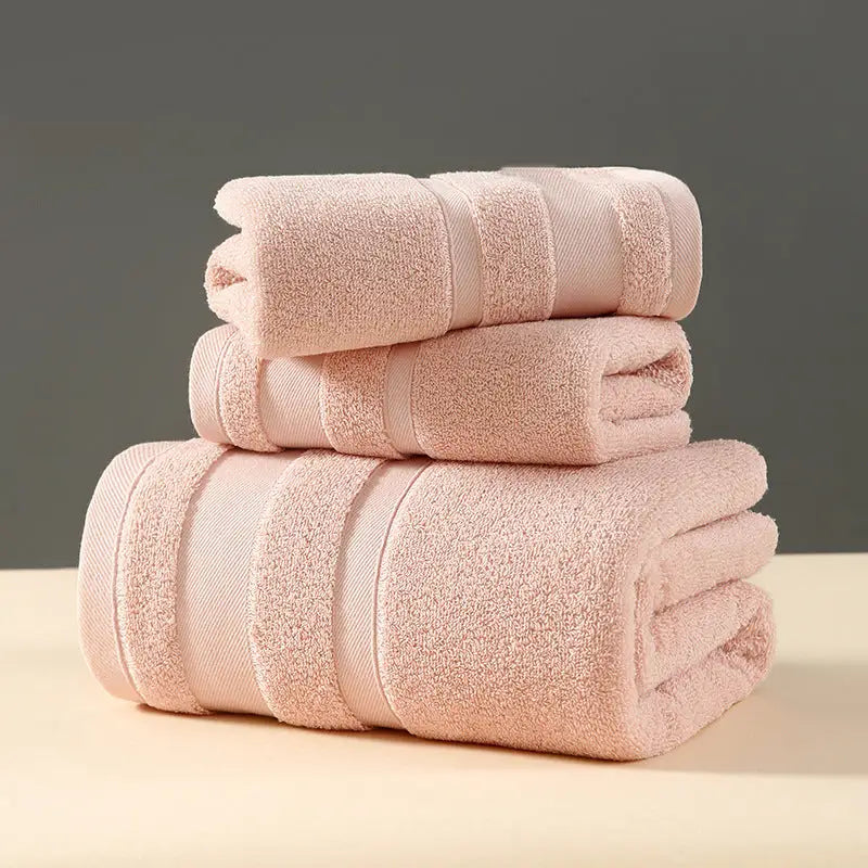 Pink Luxury 3-Piece 100% Cotton Towel Set - Bath Hand & Face Towels - Home & Garden > Bathroom Accessories > Bath