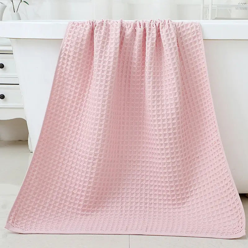 Pink Luxury Cotton Waffle Bath Towel Soft Quick-Drying Water Absorbent Unisex for Home Use - Home & Garden > Bathroom