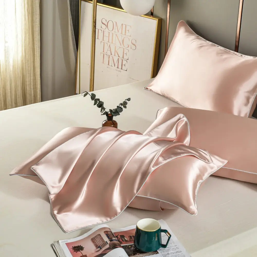 Pink Luxury Double-Sided Satin Silk Pillowcase - Summer Cooling Polyester Pillow Cover Set(Without Pillow Core) - Home
