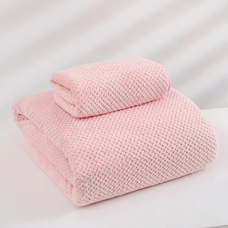 Pink Luxury White Bath Towel and Hand Towel Set - Ultra Soft and Absorbent - Home & Garden > Bathroom Accessories >