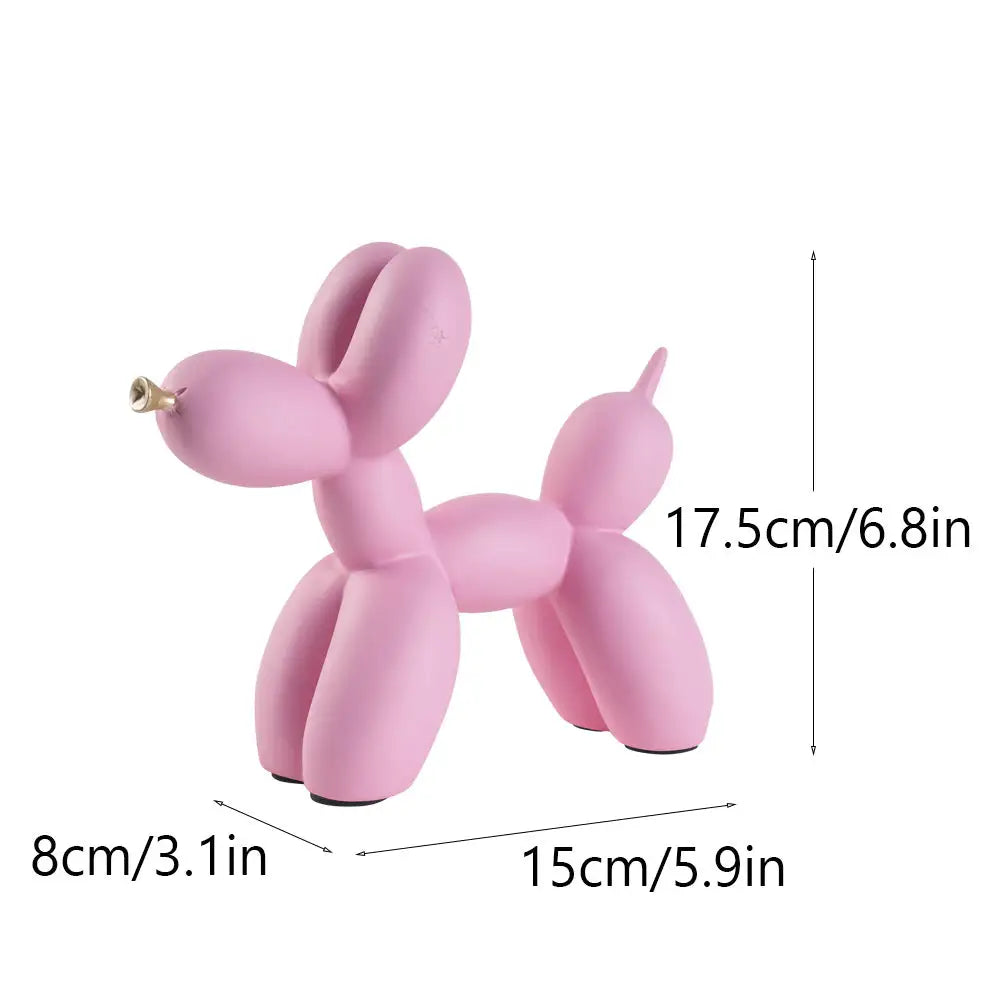 Pink Modern Resin Balloon Dog Sculpture - Playful Art Figurine with Golden Snout Accent - Home & Garden > Decor >