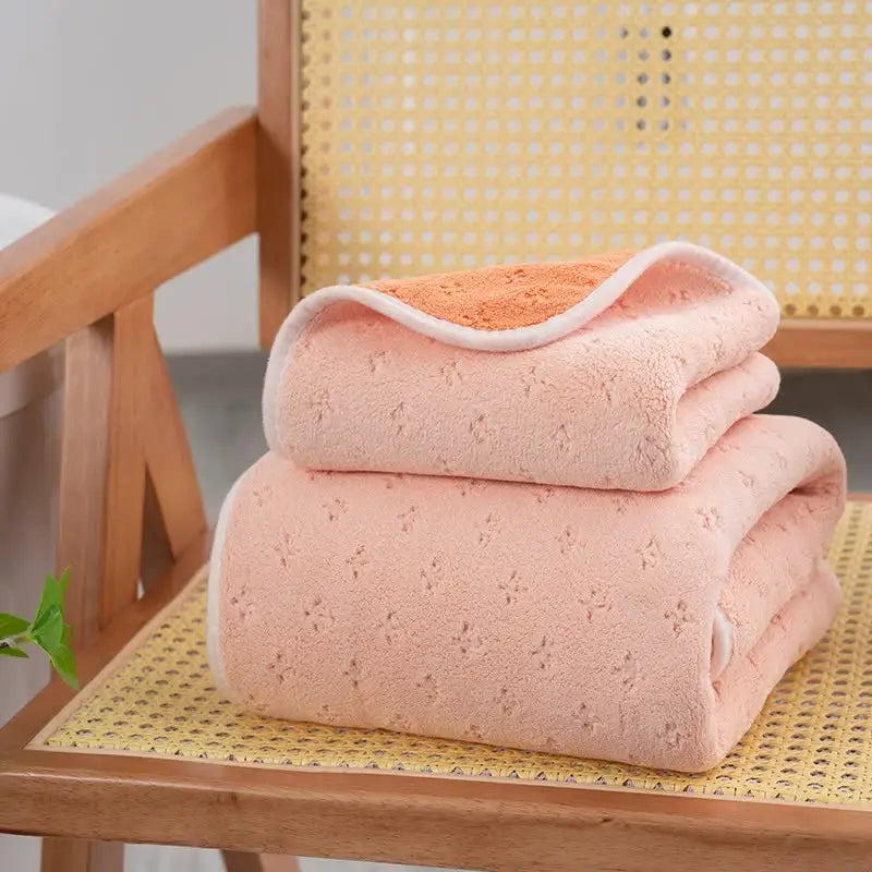 Pink-orange Oversized Double-Sided Coral Fleece Bath Towel | Soft and Absorbent Thick & Warm 70x140cm - Home & Garden >