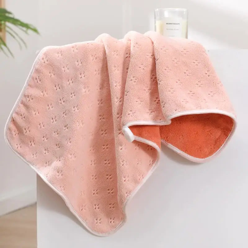 Pink-orange Oversized Double-Sided Coral Fleece Bath Towel | Soft and Absorbent Thick & Warm 70x140cm - Home & Garden >