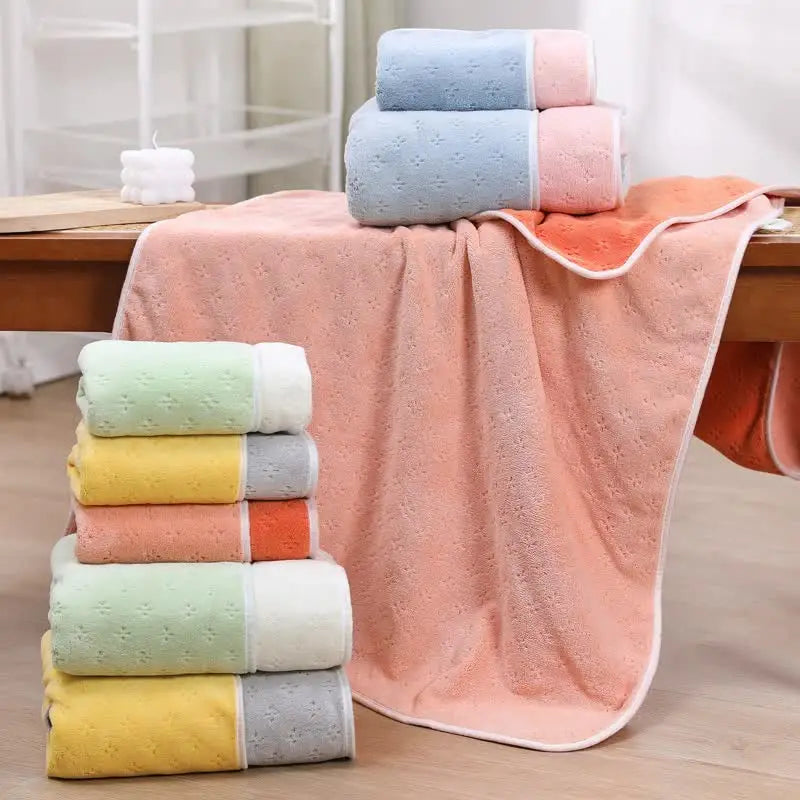 Pink-orange Oversized Double-Sided Coral Fleece Bath Towel | Soft and Absorbent Thick & Warm 70x140cm - Home & Garden >