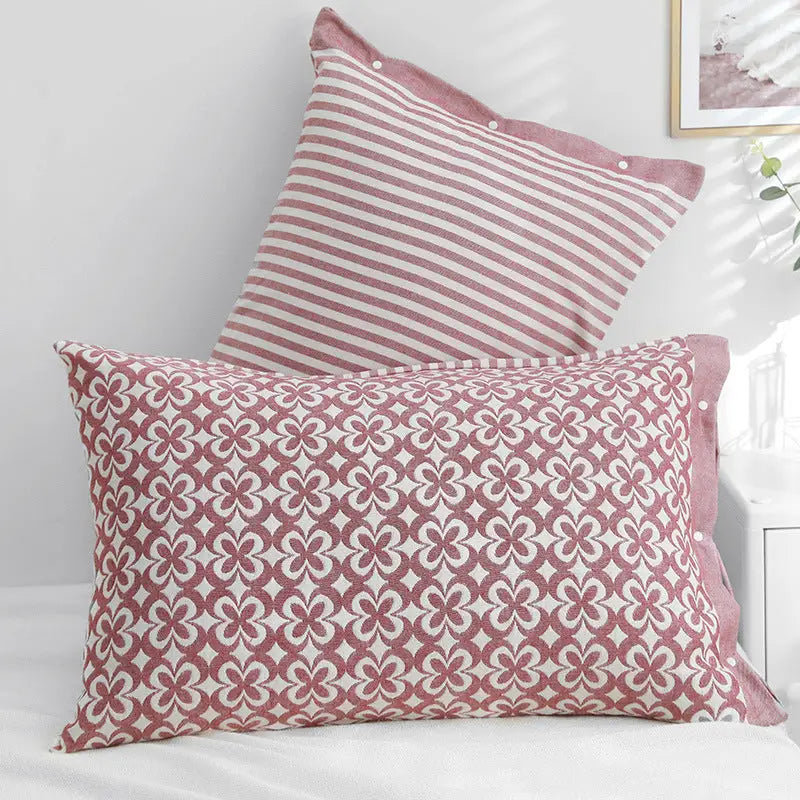 Pink petals Snap-On Cotton Gauze Pillowcase Set - Full Coverage Non-Slip Easy Closure (One pair without pillow core)
