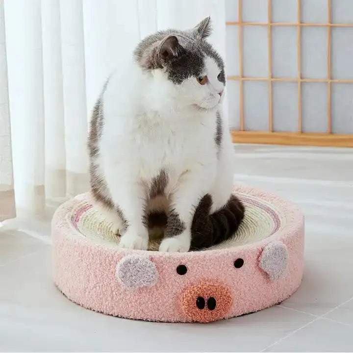 Pink Pig Cat Scratcher Bed - Cute Animal Design Sisal Pad for Scratching & Resting 40*40*10cm - Pet Care > Cat Supplies