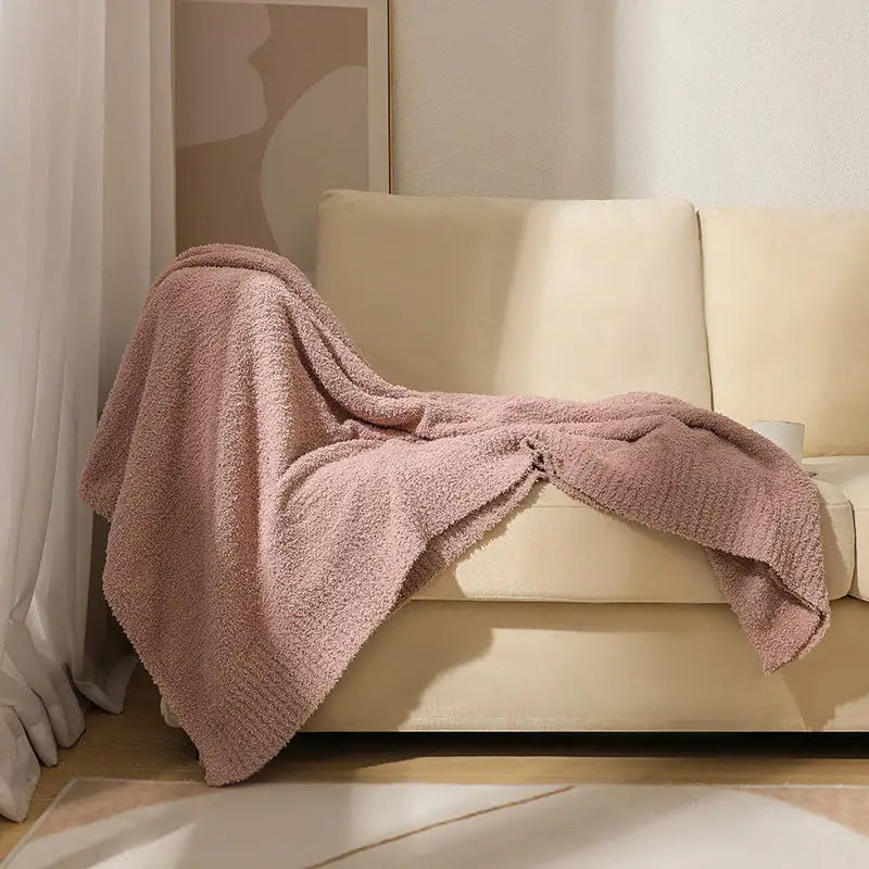 Pink Plush Solid Color Knitted Blanket for Sofa and Office - Cozy Comfort - Home & Garden > Bedding > Blankets & Throws