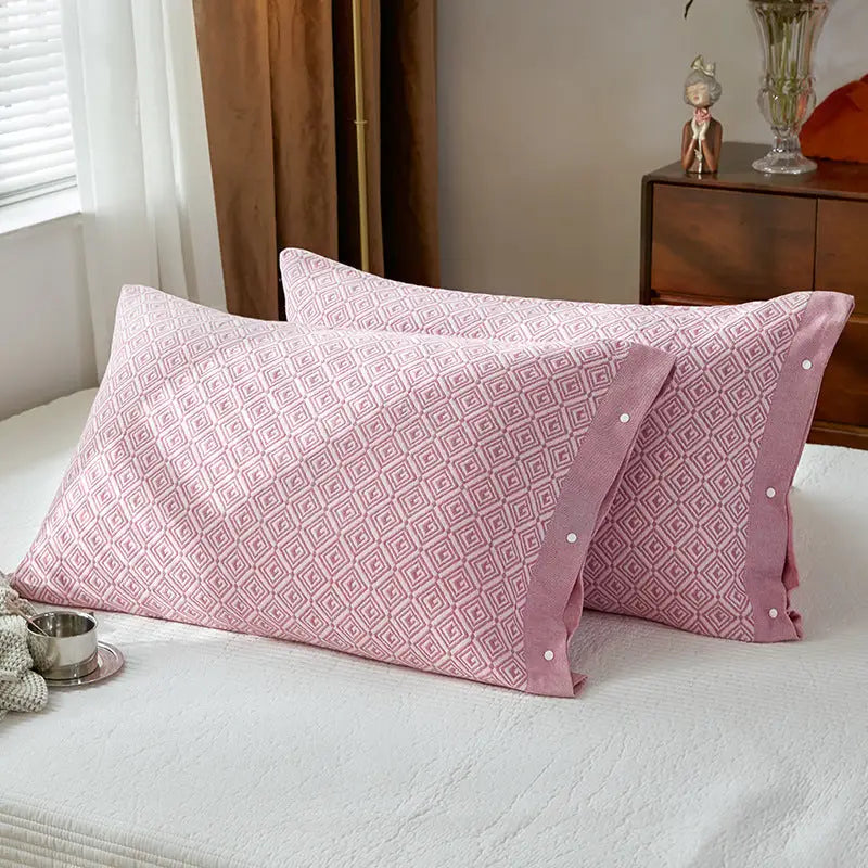 Pink Prism Snap-On Cotton Gauze Pillowcase Set - Full Coverage Non-Slip Easy Closure (One pair without pillow core)