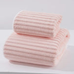Pink Soft Candy Stripe Coral Fleece Bath Towel and Washcloth Set Ultra Absorbent Skin-Friendly - Home & Garden >