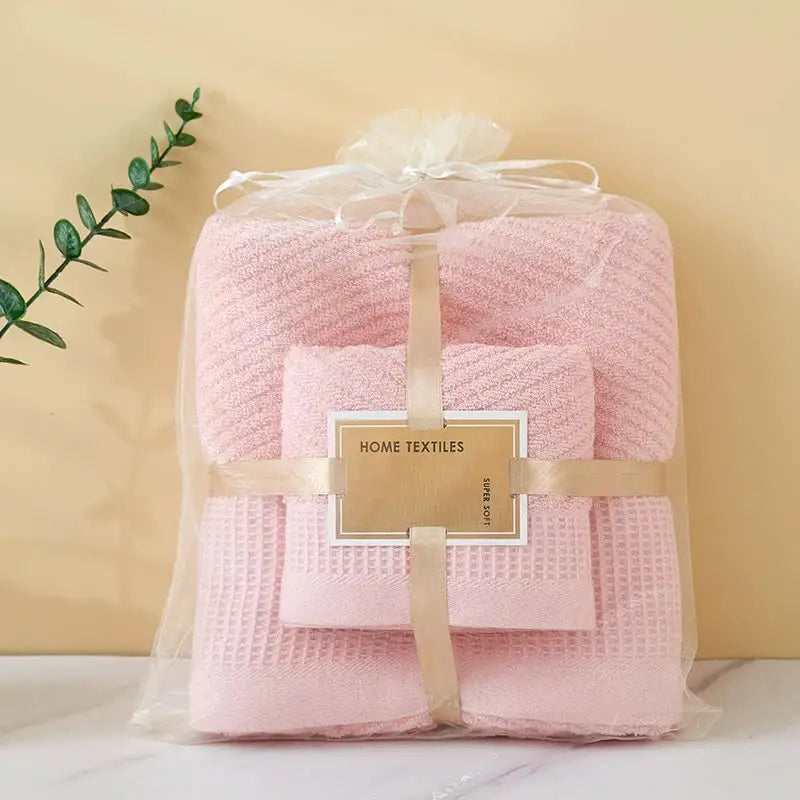 Pink Solid Color Diagonal Stripe Towel Set-Luxurious Bath and Hand Towels for Home Use Bath towel 140*70cm face towel