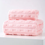 Pink Thickened Coral Fleece Towel Set Large Bath Towel & Face Towel Combo Soft & Absorbent Towels for Home Use - Home &