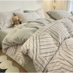 Pinstripe Thick Brushed Cotton 4-Piece Bed Sheet Set (1.5m Bed) - Fits 200x230cm Duvet - Home & Garden > Bedding >