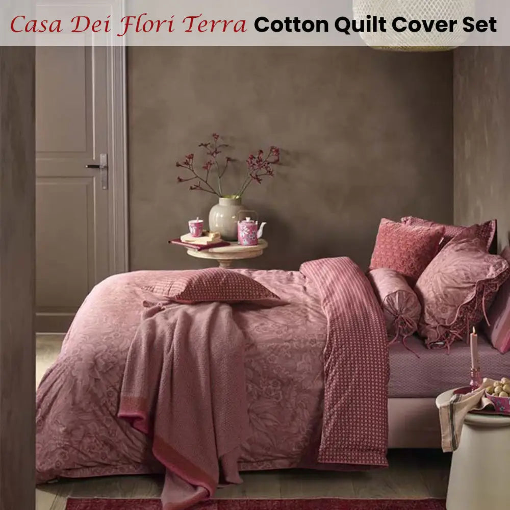 PIP Studio Casa Dei Fiori Terra Cotton Quilt Cover Set Queen - Home & Garden > Bedding