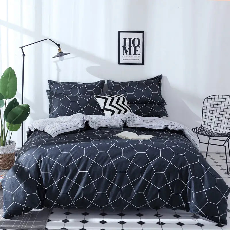 Plaid Duvet Cover - 3 Piece Bedding Set (with Corner Ties)Quilt cover 200cm x 230cm pillowcase 51 x 92cm - Home &
