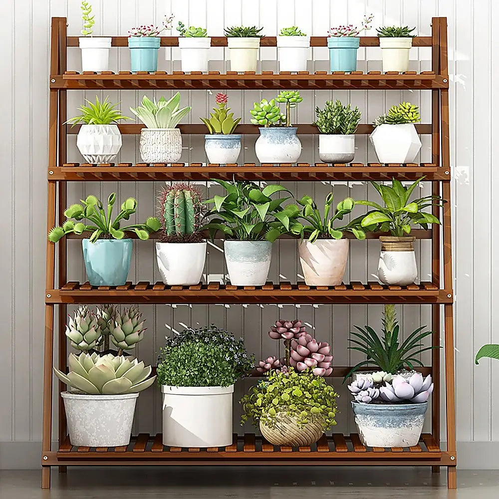 Plant Stand Outdoor Indoor Garden Wood Bamboo Shelf Folding 100CM Length - Furniture > Office