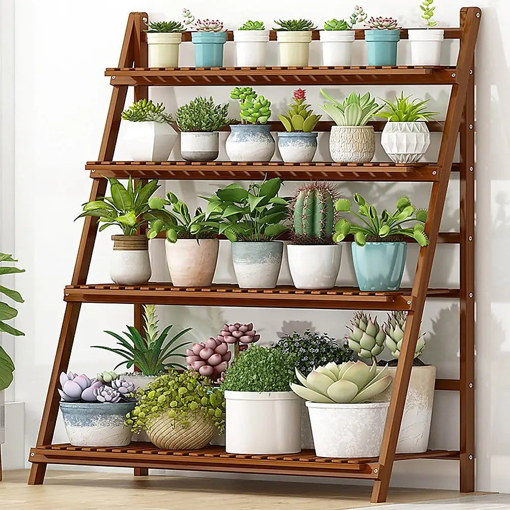 Plant Stand Outdoor Indoor Garden Wood Bamboo Shelf Folding 100CM Length - Furniture > Office