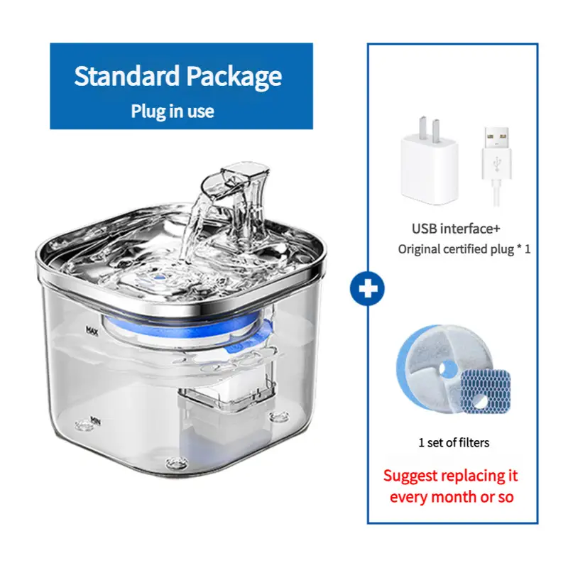 Plug-in Pet Water Fountain with USB Interface and Filter Set – Transparent Design (Standard Package) - Pet Care > Cat