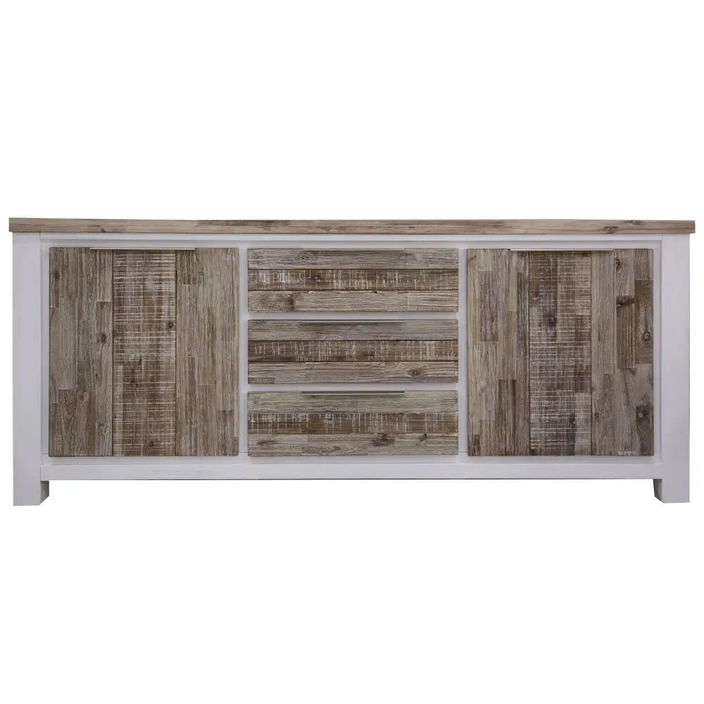 Plumeria Buffet Table 200cm 2 Door 3 Drawer Solid Acacia Timber - White Brush - Furniture > Living Room