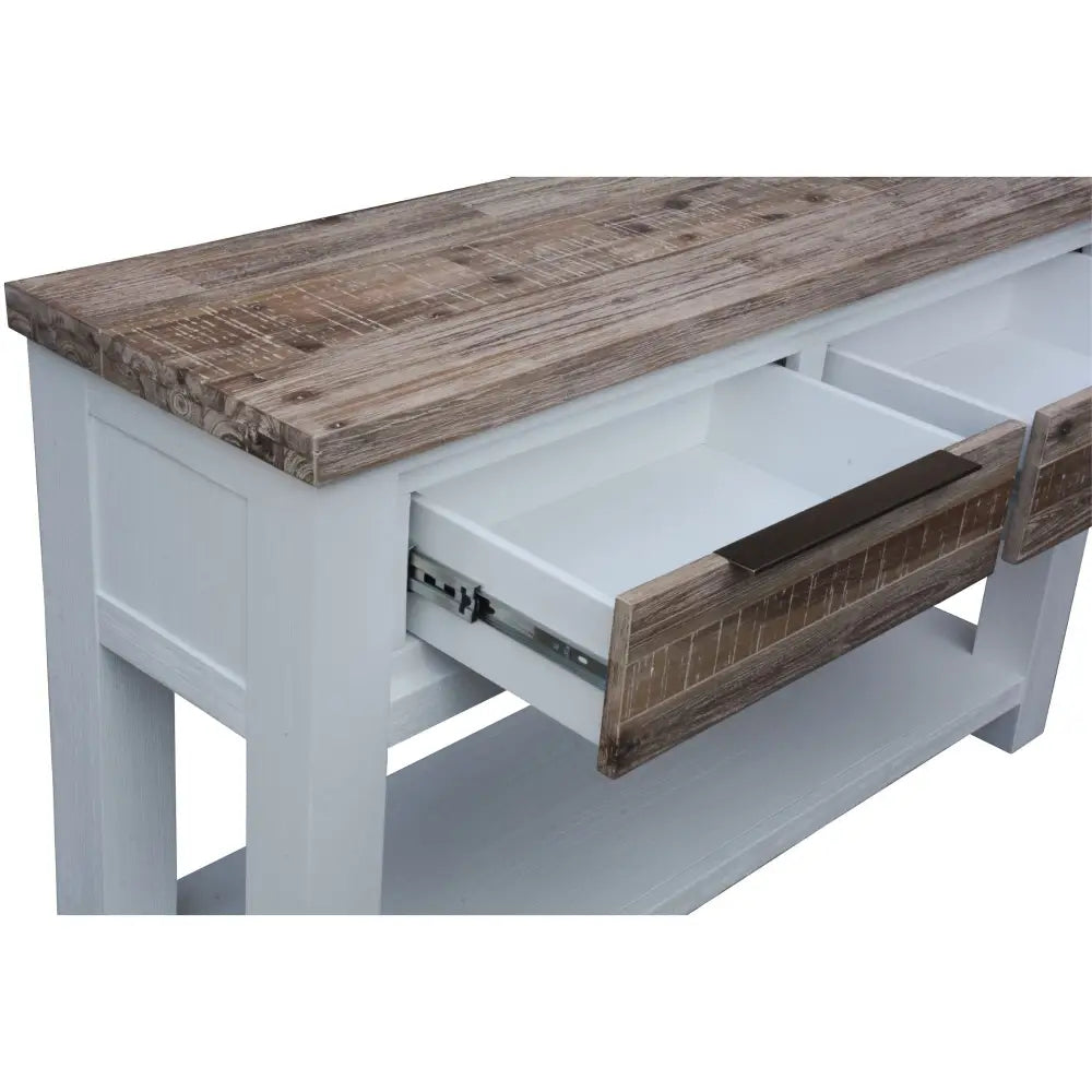 Plumeria Console Hallway Entry Table 130cm Solid Acacia Timber Wood -White Brush - Furniture > Living Room
